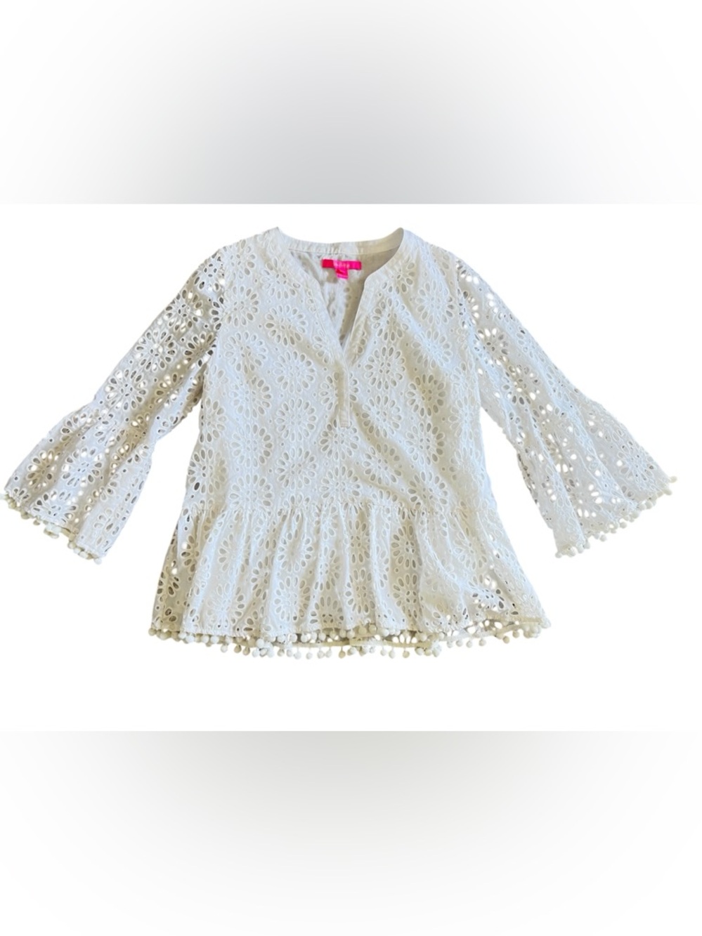 Lilly Pulitzer Bekah 3/4 Sleeve Eyelet Top Resort White | Medium